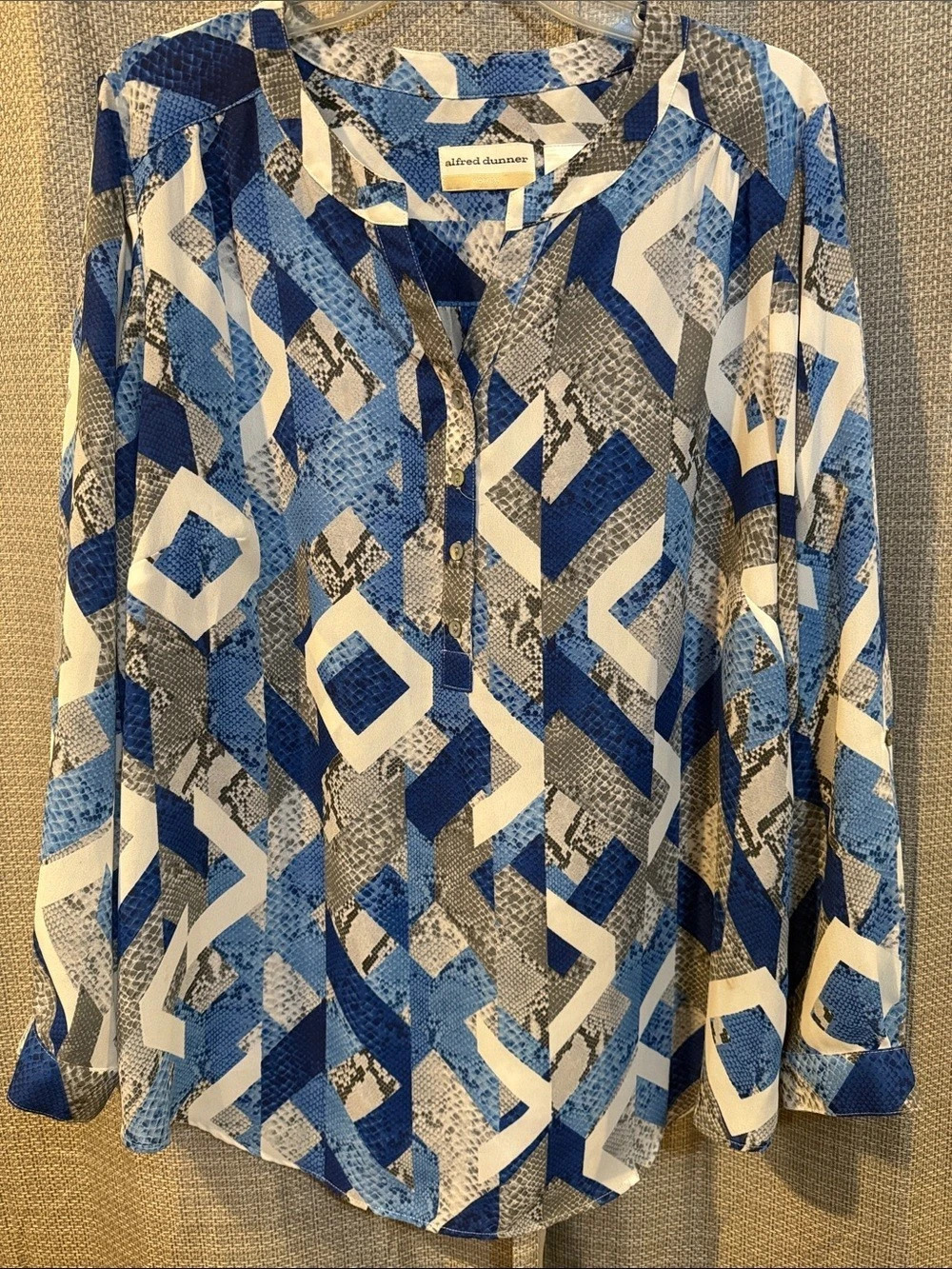 alfred dunner Women's Geometric Blouse in Blue & White 16W Like New